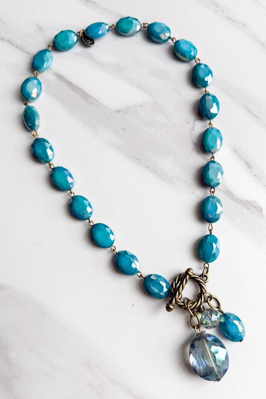 Carolina Iridescent Glass Bead Charm Necklace | Turquoise | Dylan Designs